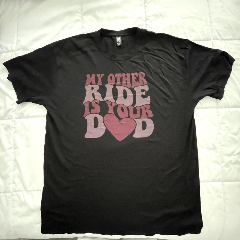 Black Graphic T-Shirt with Pink and Red Text. Size XL. NWOT